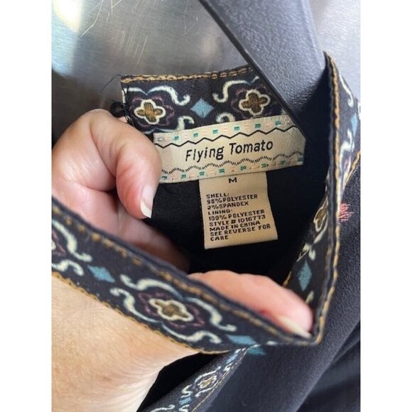 Flying Tomato Floral Embroidered Bell Sleeve Tunic Mini Dress Women's M - Picture 3 of 16